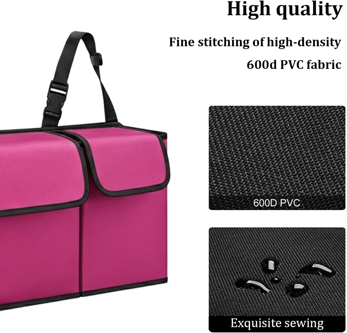 Car Trunk Organizer, Multi Compartment Foldable Sturdy Vehicle Backseat Hanging Storage Organization with Lid, Automotive Interior Storage Bag, Universal for SUV RV Truck (Purple)