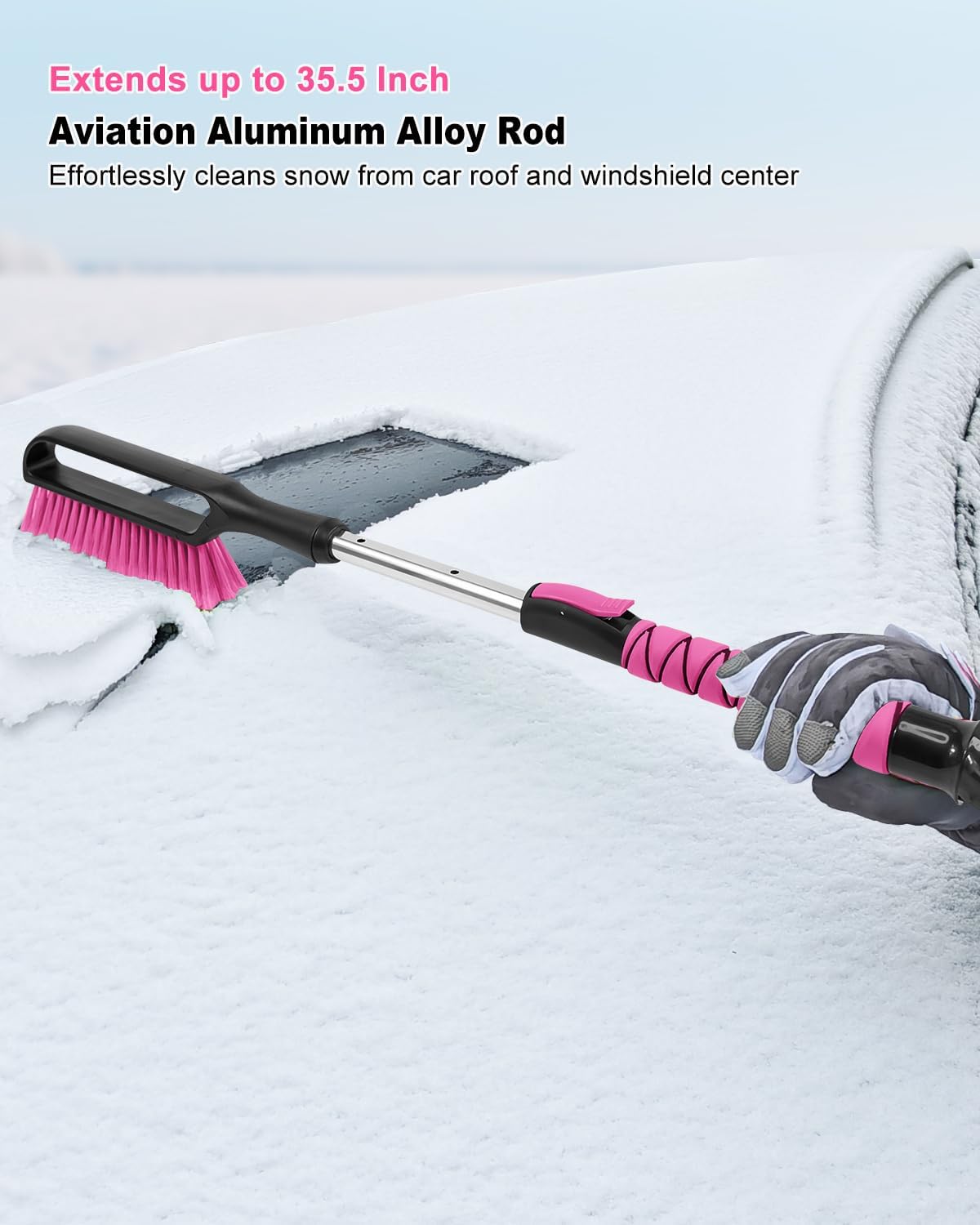 SEAAES 35.5 Inch Extendable Car Snow Brush, Windshield Snow Scraper - Pink