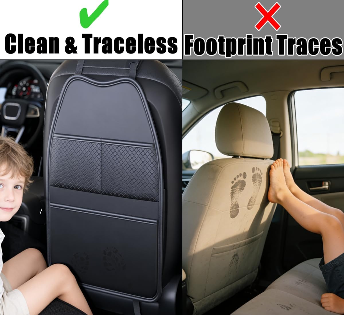 2 Pack Seat Back Protector - Leather Kick Mat with Storage Pockets, Front & Back Seat Cover for Kids -Large Capacity Car Seat Organizers and Storage for Child, Splashproof & Easy Clean