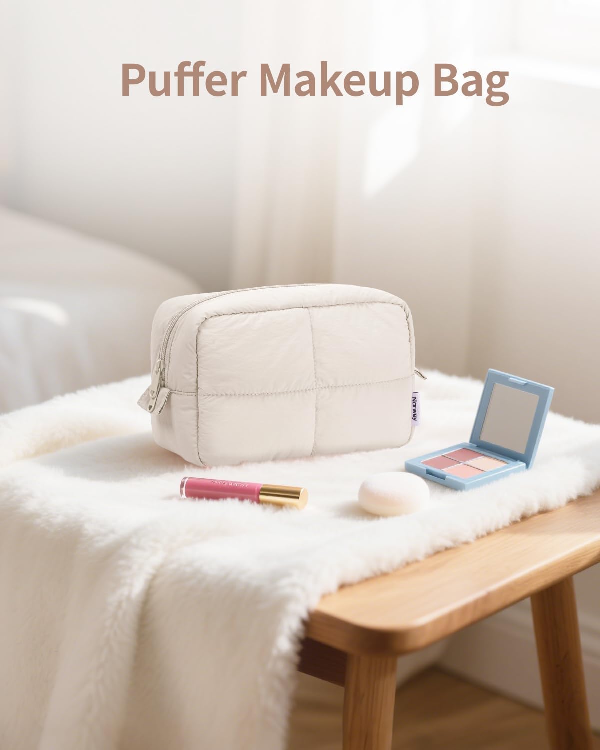 Narwey Puffy Makeup Bag Travel Toiletry Bag, Quilted Cosmetic Bag for Women