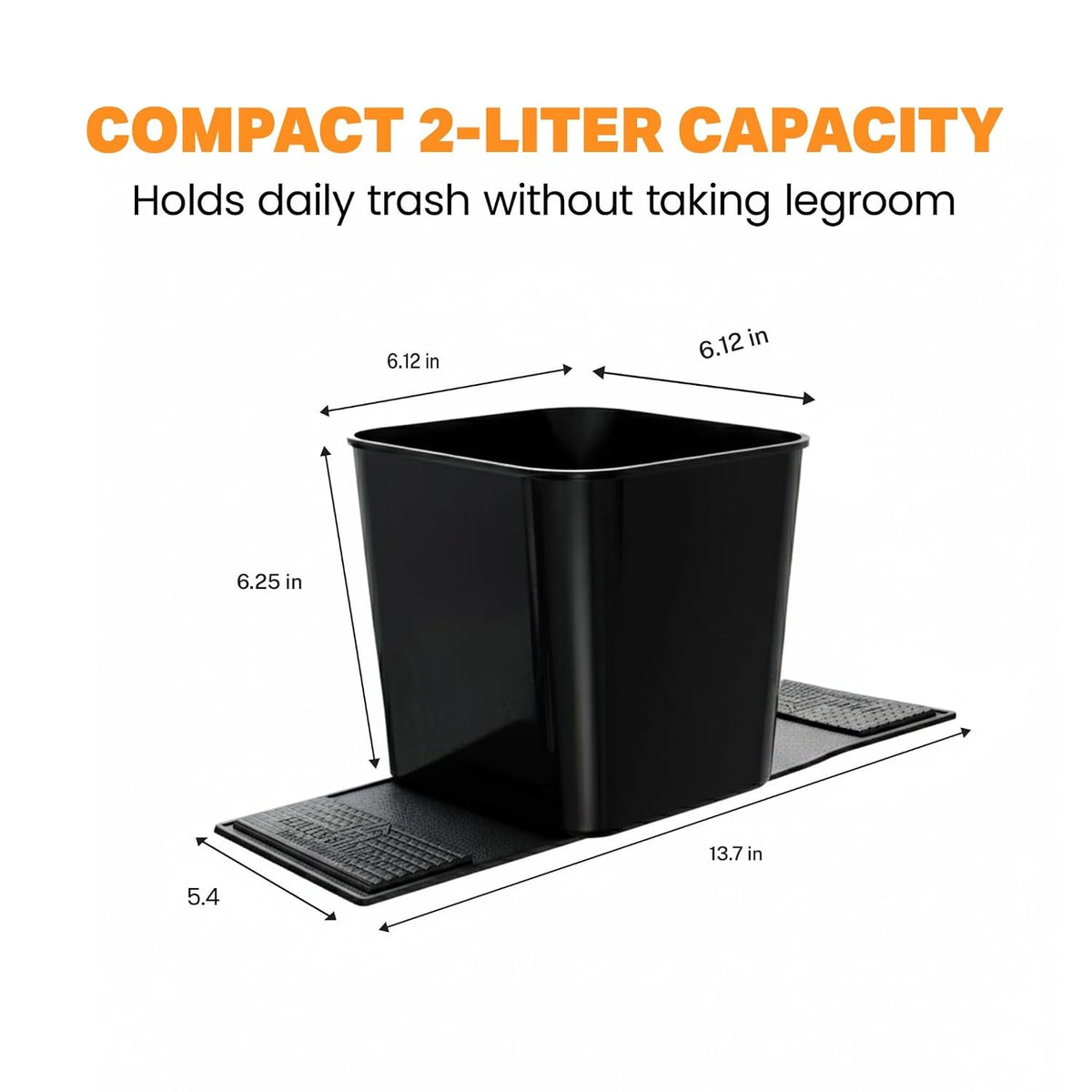 Car Trash Can with Stability Wings – Leakproof Portable Garbage Bin for Fabric & Rubber Mats – Compact Durable Plastic Auto Organizer for Cars, SUVs, Trucks (Black with Flap, Small)