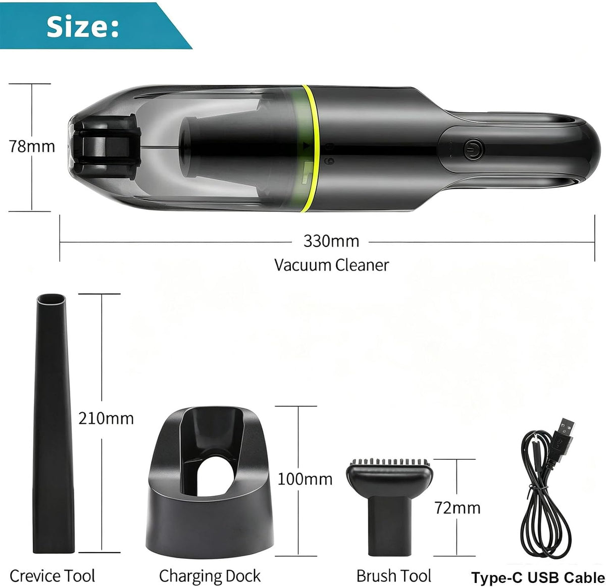 Mini Vacuum, Cordless Car Vacuum with 2 Suction Levels & Washable Hepa Filter, Low Noise Multi-Nozzle Lightweight Hand Vacuum for Car Home Office Red
