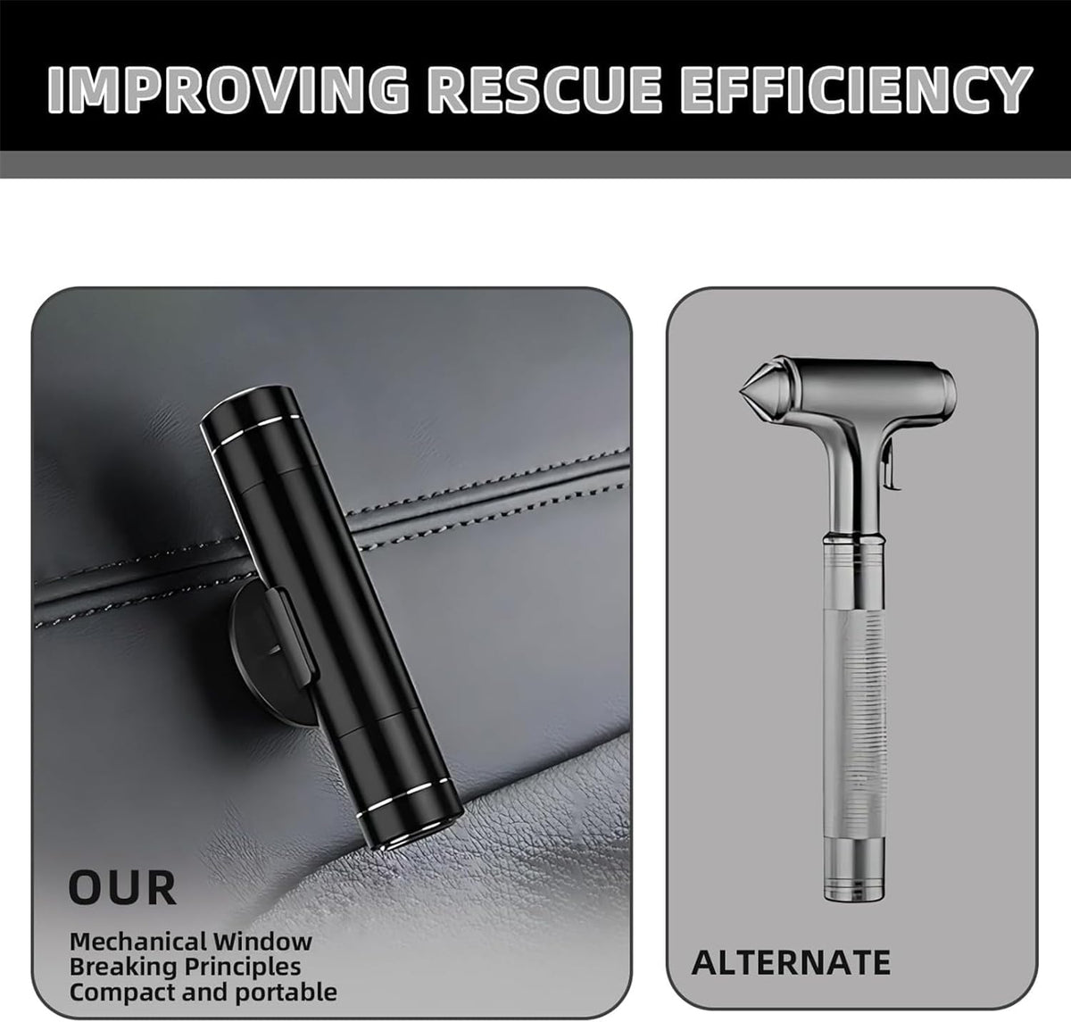 2 Pack Emergency Escape Tool, 2-in-1 Seatbelt Cutter & Window Breaker Hammer with Base, Glass Test Sheet & Whistles - Aluminum Alloy+ABS+Steel for Car, Truck, Bus, Vehicle Emergency Kit