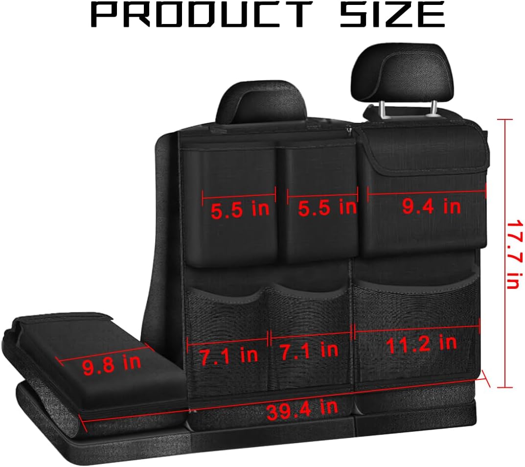 Mandark Car Trunk Organizer, Detachable Vehicle Seatback Hanging Storage Container with Zippers, Large Capacity Waterproof Auto Seat Back Trunk Bag Accessories, Universal for Most Vehicles (Black)