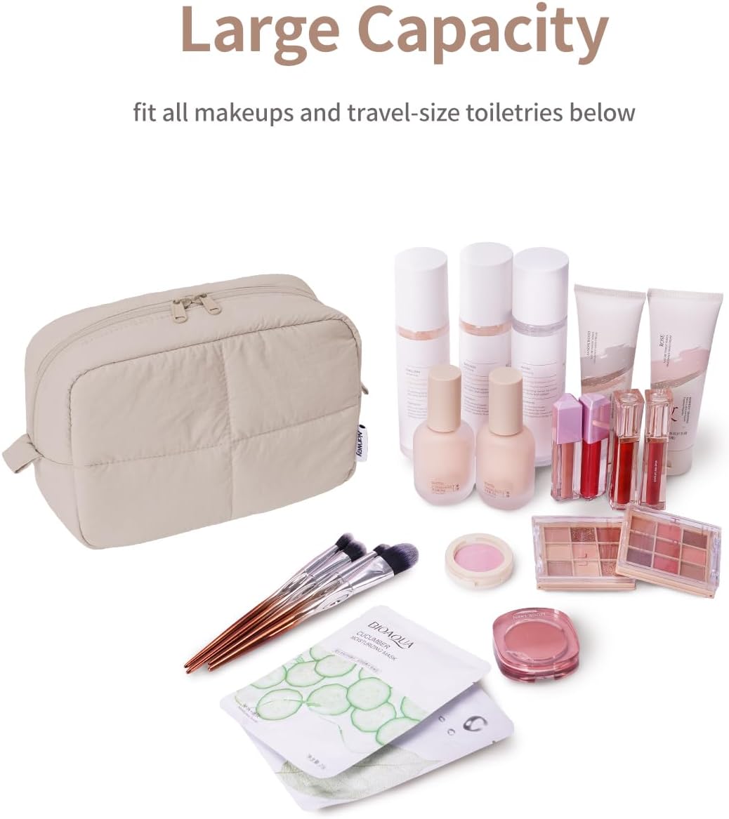 Narwey Puffy Makeup Bag Travel Toiletry Bag, Quilted Cosmetic Bag for Women
