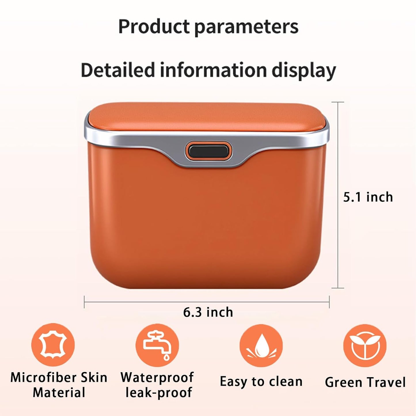 Car Trash Can with Lid - 2-in-1 Leather Top Car Garbage Can & Storage Box | Leakproof, Waterproof Hanging Auto Trash Bin for Back of Seat, Door, SUVs, Trucks, Sedans Orange