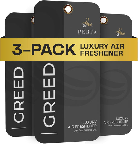 3PCS Greed Disposable Air Fresheners for Men | Long Lasting Car Air Freshener with Greed Fragrance | Lasts for 2 Weeks | Strong Car Perfume with Odor Eliminating Technology | by Perfa