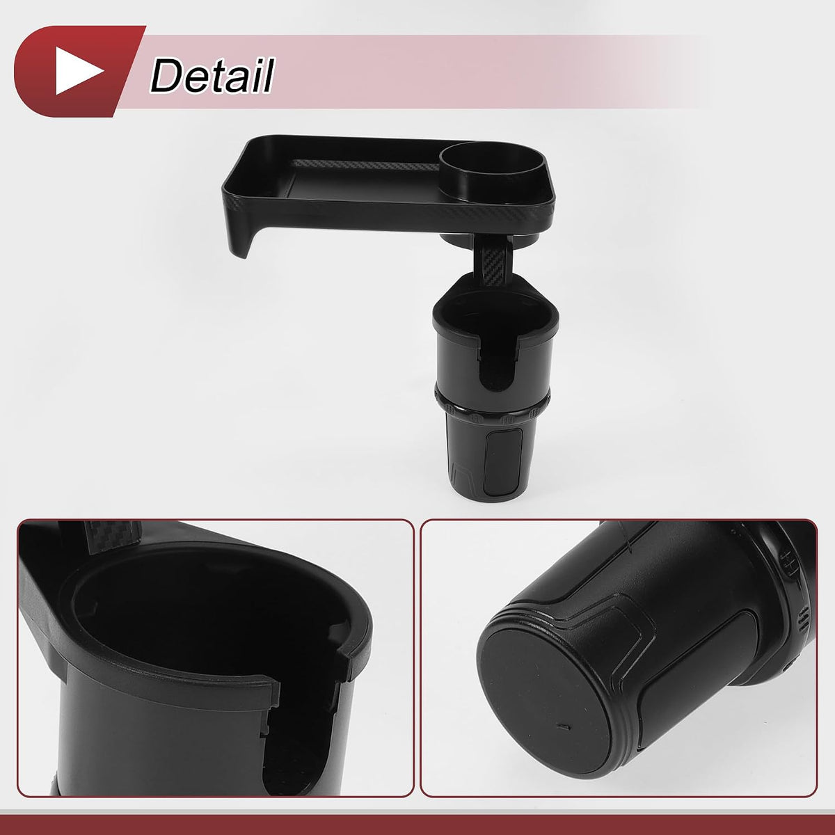 1 Pcs for Most Vehicles Car Cup Holder Expander with Attachable Tray 360° Rotating Additional Cup Holder Extender 138x74x60mm Matte Black ABS