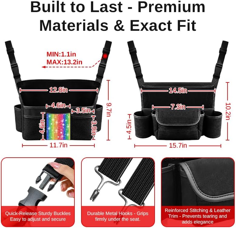 Color Diamond Car Handbag Holder Between Seats Bling Rhinestone Car Storage Bag Large Capacity Purse Phone Automotive Consoles Organizer Safe Barrier of Backseat Pet Kids…