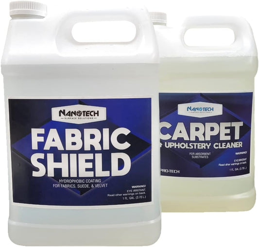 Nanotech Solutions Upholstery Care Kit- Includes Carpet & Upholstery Cleaner, Stain Remover and Fabric Shield, Water Repellent Spray, SiO2 Protection, for Furniture, Clothes, Car Seats, Rugs (1 Gal.)