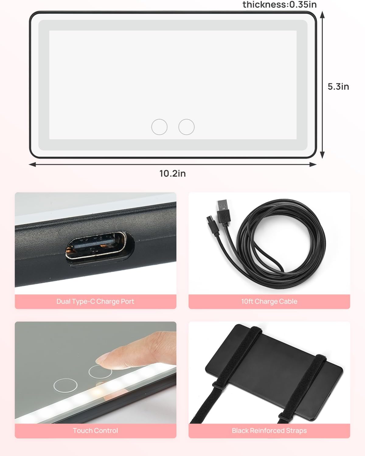 JOYTUTUS Car Sun Visor Vanity Mirror with Lights, 3 Light Modes & 60 LEDs, Rechargeable Dimmable Touch Control Travel Makeup Mirror for Truck SUV