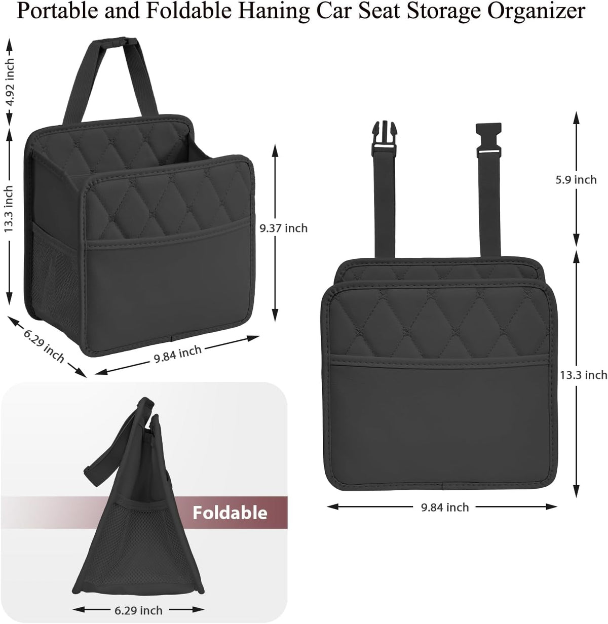 Car Seat Organizer, Backseat Car Organizer, Leather Waterproof Car Back Seat Organizer with Cup Holder Over the Car Seat & Headrest Organizer Backseat Hanging Car Seat Holder Bags