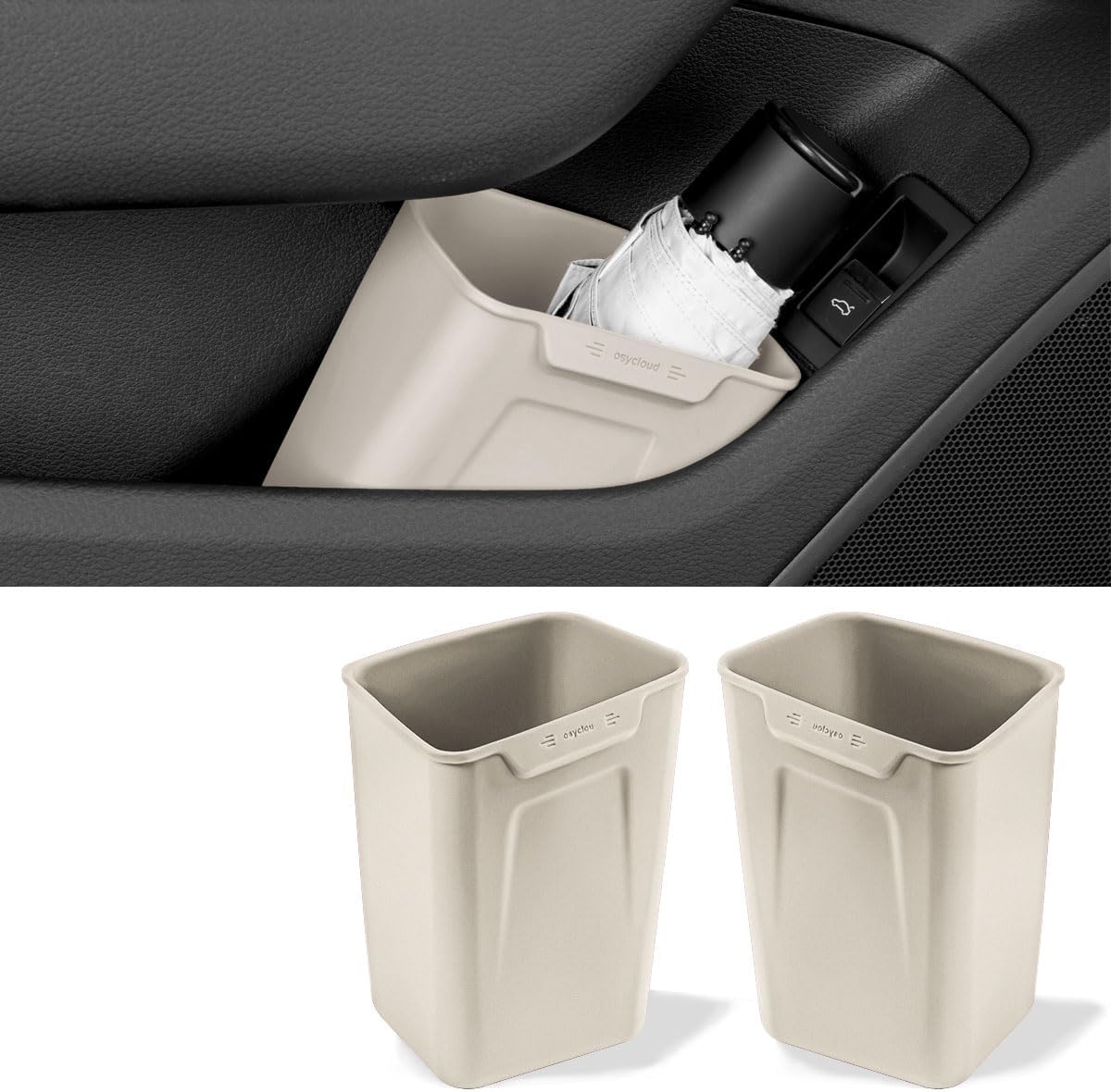 XmuxHai Car Interior Storage Box, Black Silicone Door Side Organizer with Umbrella Holder and Trash Can, Vehicle Accessory (Red)