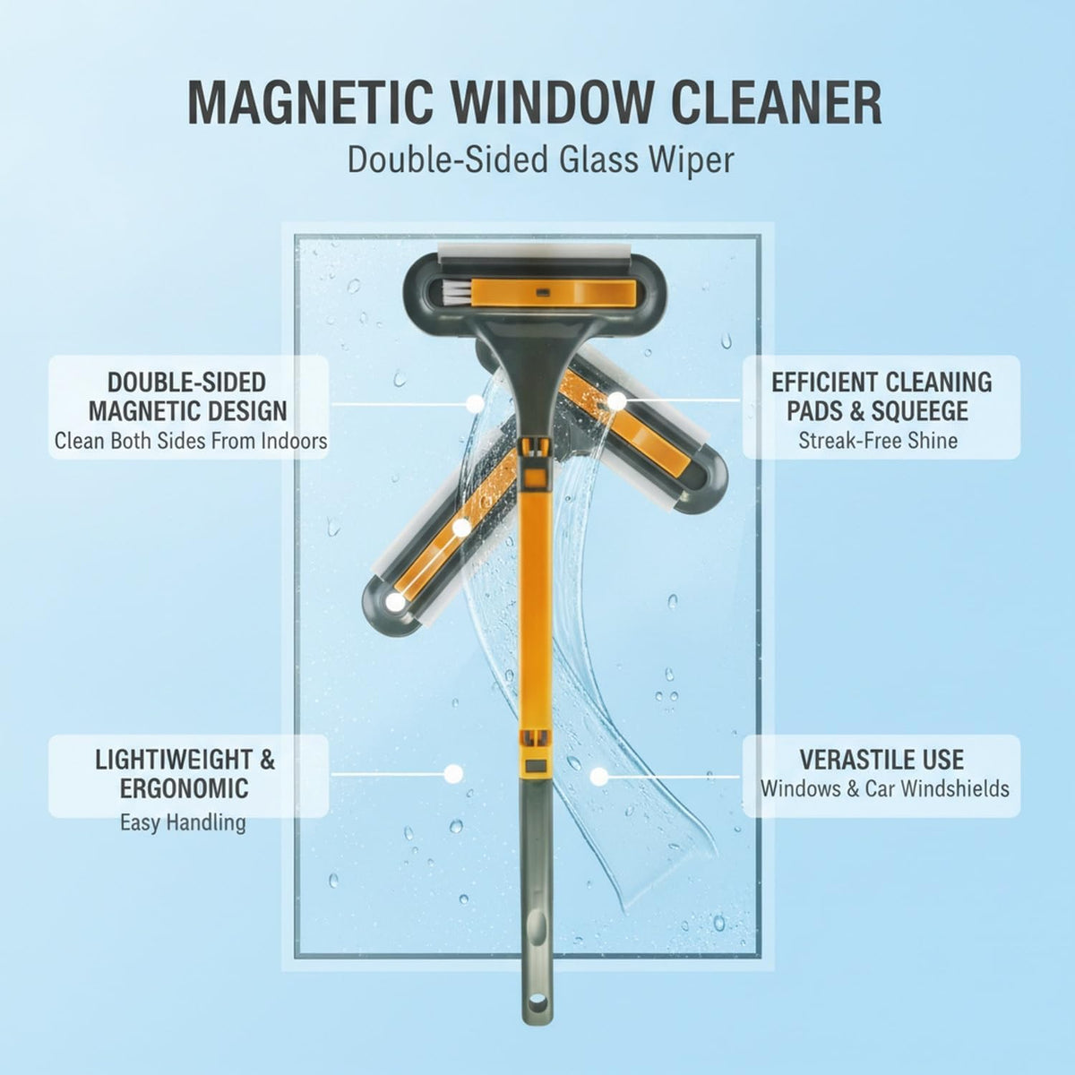 for Home Windows and Car Windshields: Double-Sided Magnetic Glass Cleaner Wiper Tool (1 Piece)
