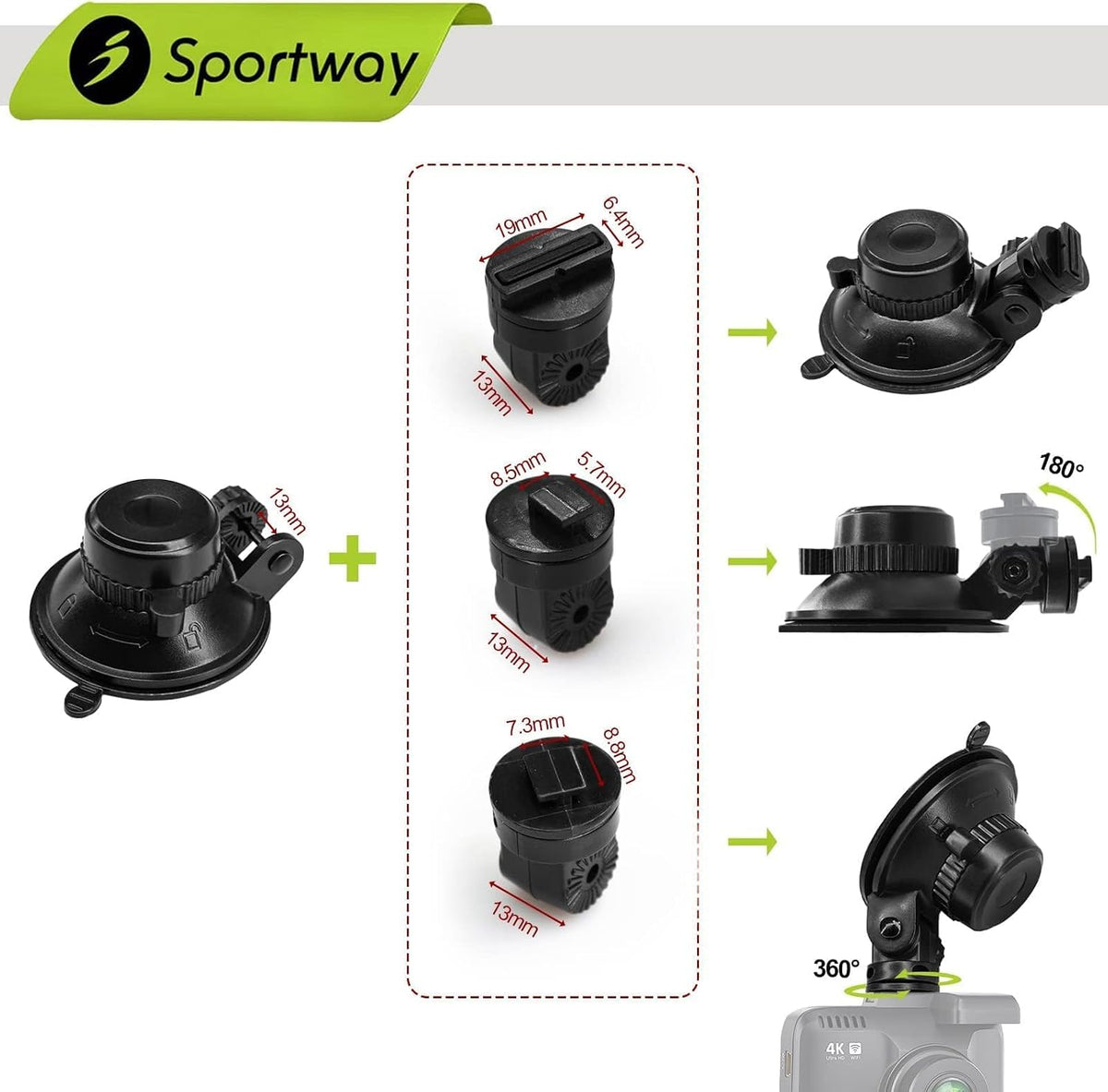 Sportway S503 Pro Dash Cam Mount (5th Gen) 360°+180° Secure Adjustable View