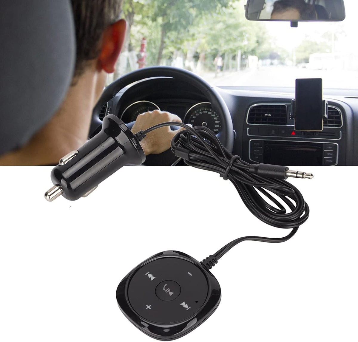 Sanpyl Car Bluetooth 5.0 Adapter, Handsfree Calling & Audio Receiver, 5V 2.1A USB Charging Port, 3.5mm AUX Input for Cars