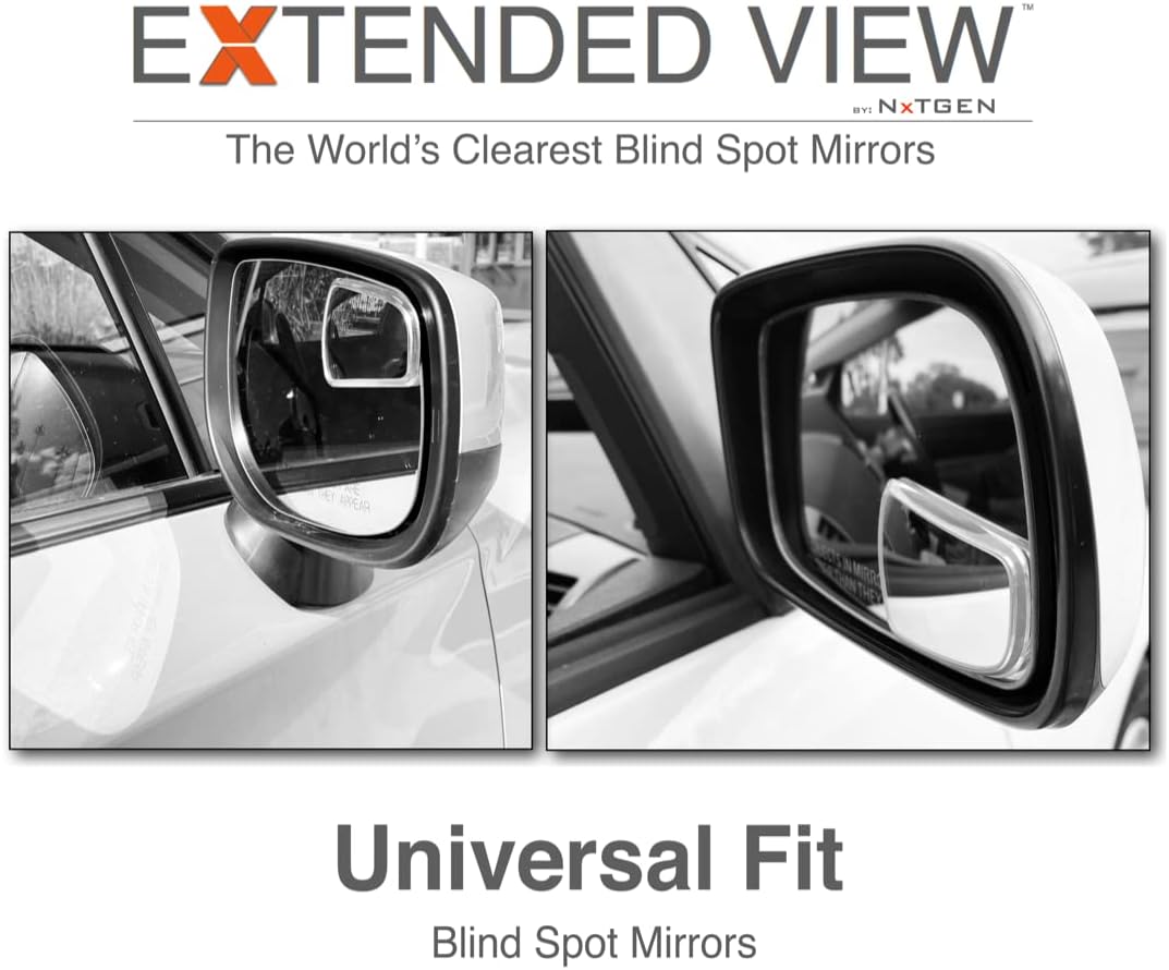 NXTGEN Extended View Blind Spot Mirrors | Universal Fit | Real Glass | Premium Clarity & Visibility - 2 Piece Set (Left & Right)