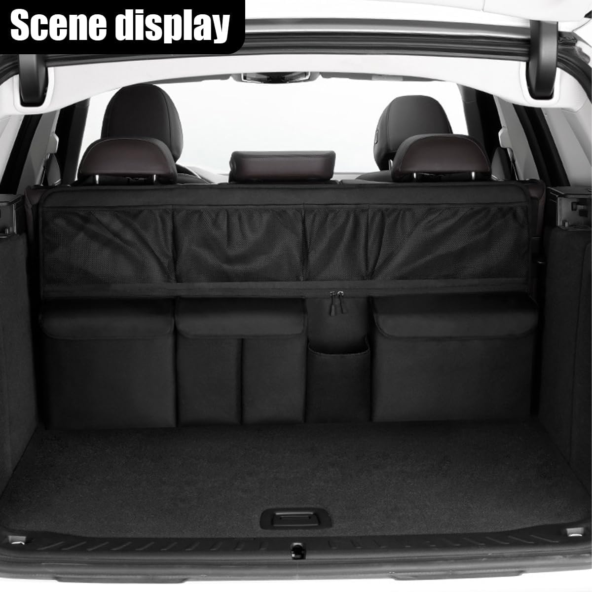 Car Trunk Organizer, Space Saving Hanging Automotive Back Seat Organizer Storage Bag with 10 Pocekts, Foldable Vehicle Interior Cargo Organizer Accessories for Car, SUV, Truck, MPV (Black)