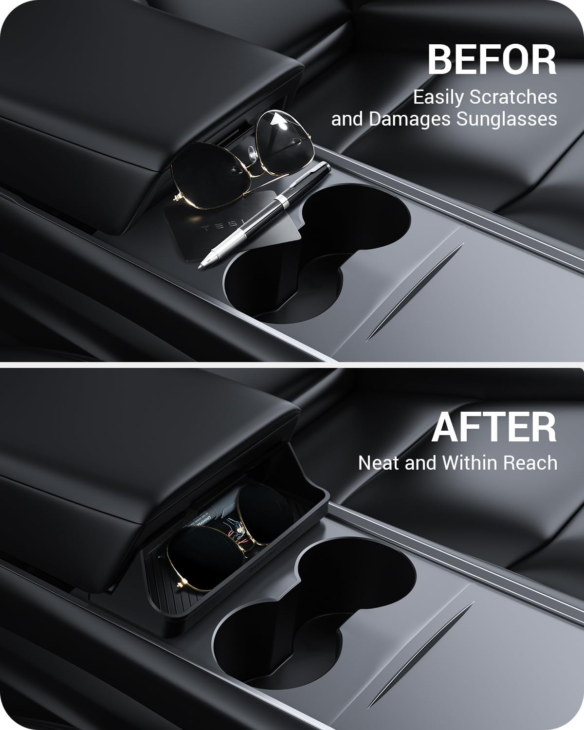 BASENOR Center Console Sunglasses Holder for Tesla Model Y Model 3