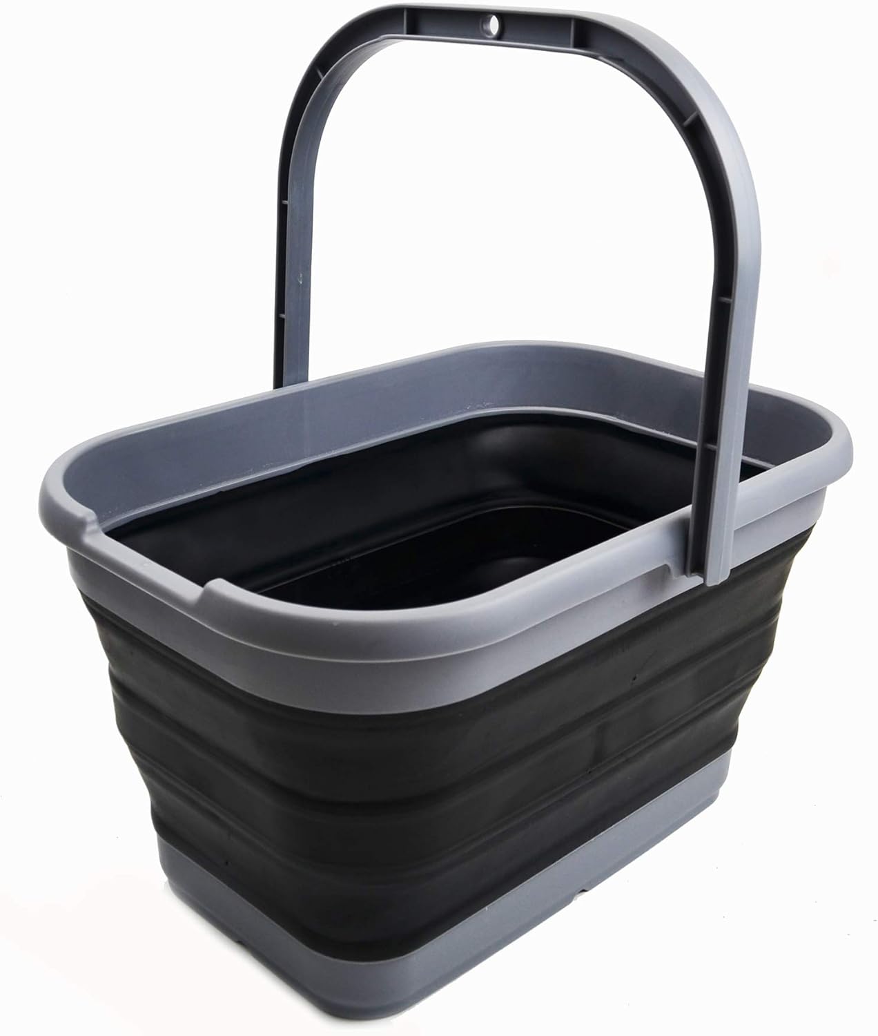 SAMMART 12L (3.17 Gallon) Collapsible Rectangular Handy Bucket, Mop Bucket for Window Cleaning, Foldable Tub with Handle for Car Washing, Space Saving Portable Plastic Organizer for Storage (1, Grey)