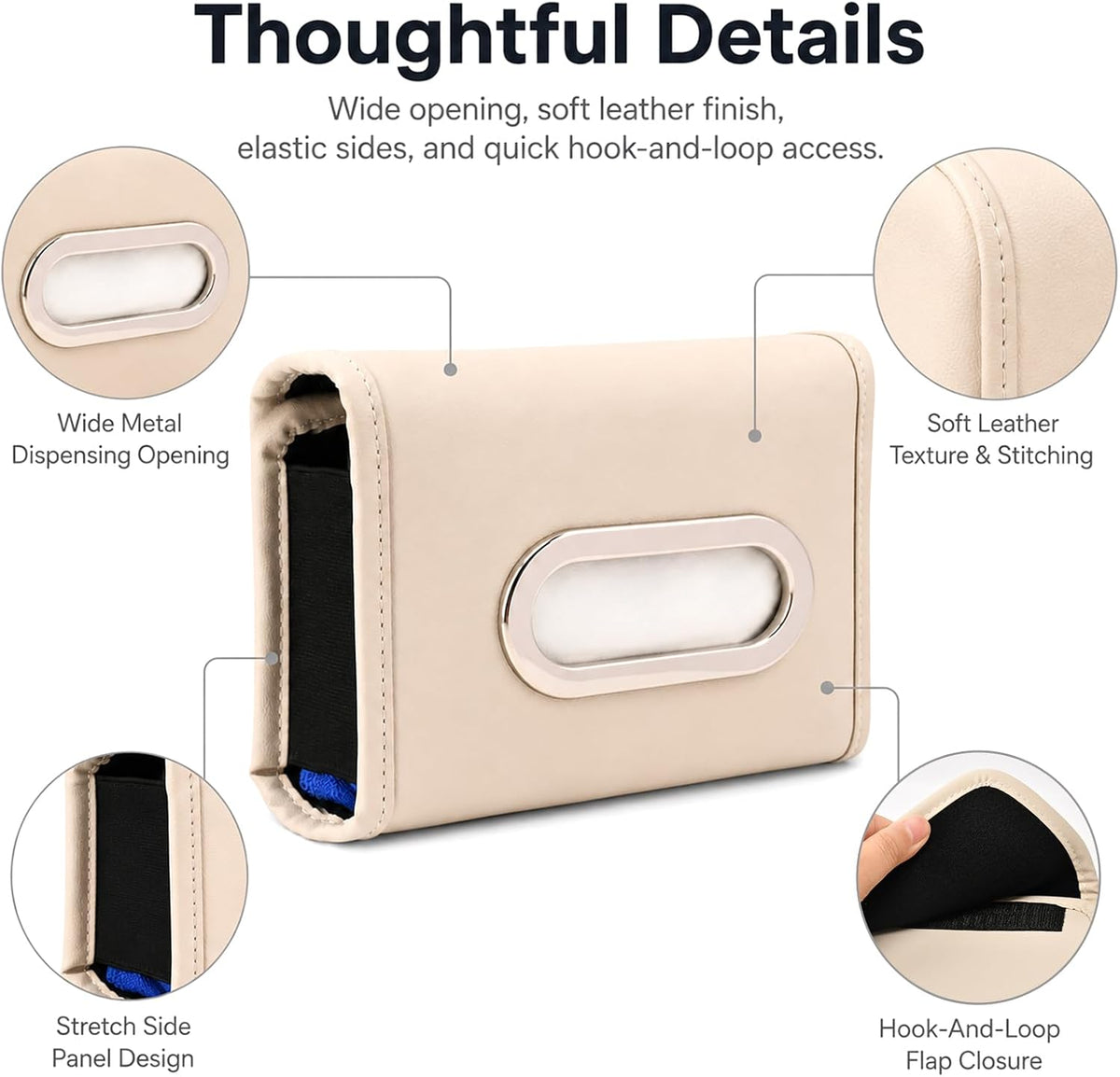 Car Tissue Holder,PU Leather Tissue Box Cover Keep Car Tidy,Backseat Napkin Rectangle Organizer,Napkin Holder for Cars,White,7.1x4.9x3inch