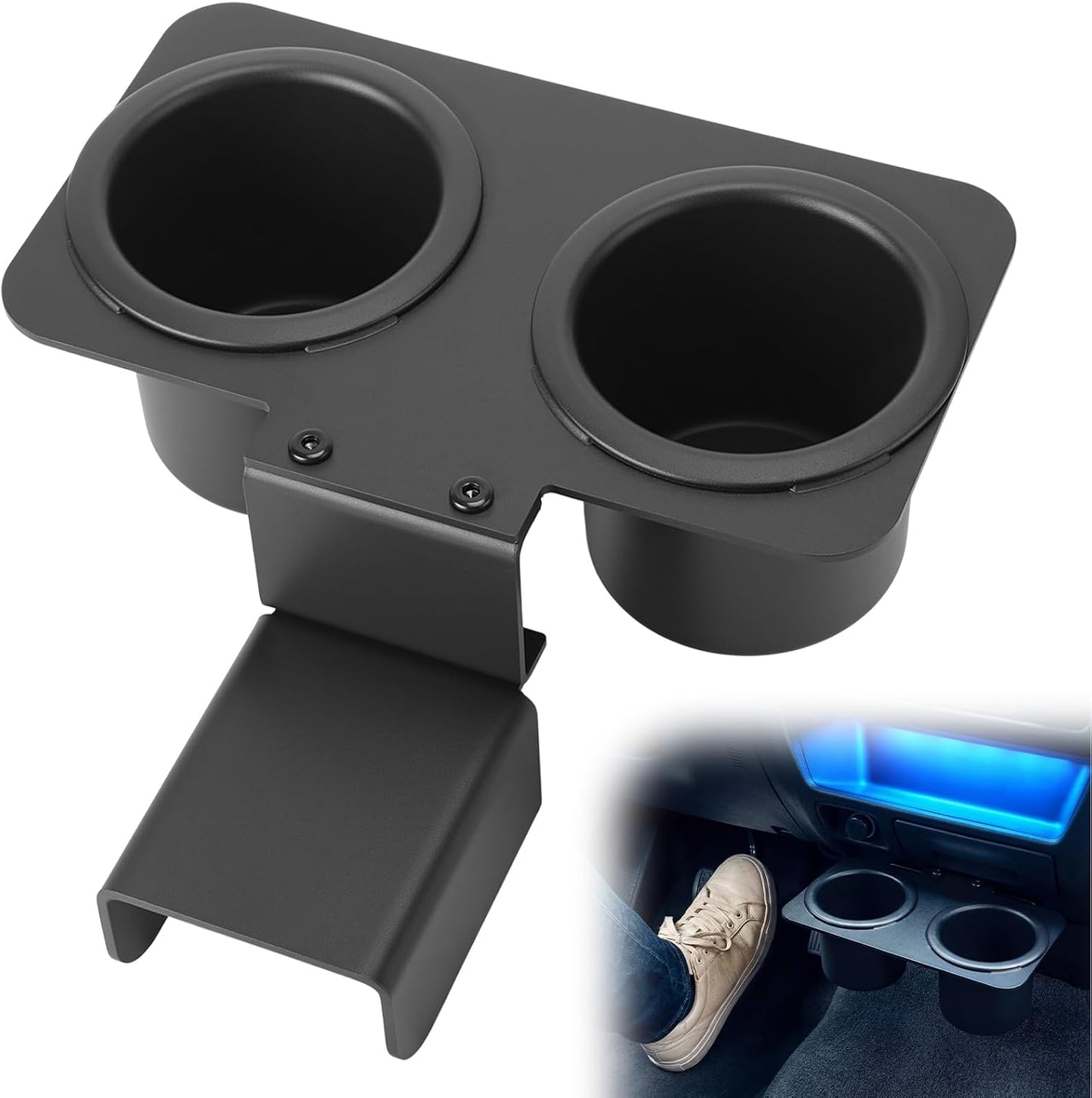 BBTO Upgrade Truck Water Cup Drink Holder Compatible with 73-87/91 C/K 10/20/30, with Leather Gasket, Adjustable Height, with Two Stainless Steel Cups
