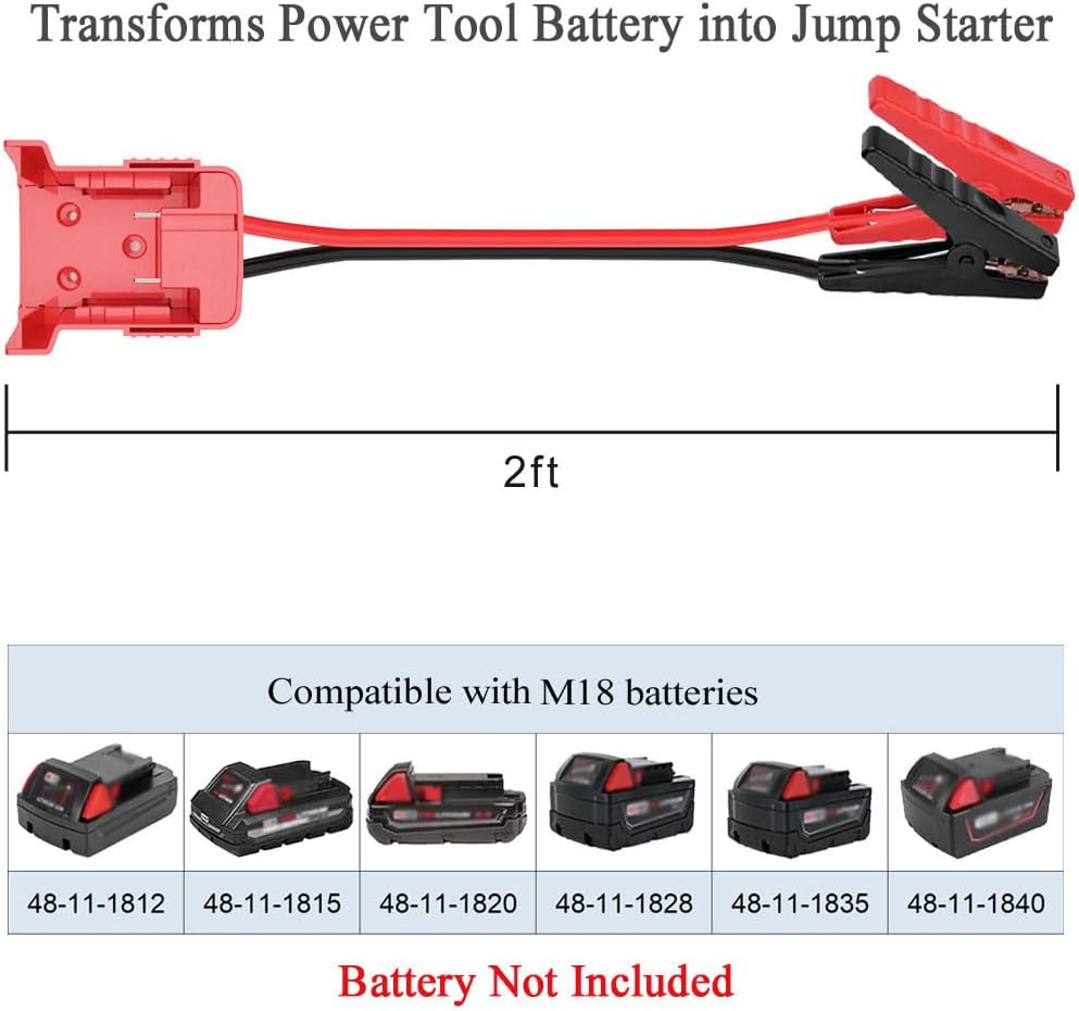 GRZWAYS Jumper Cables alligator Compatible with Mil.waukee M18 18V Battery