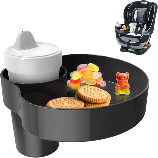 Car Seat Cup Holder Snack Tray Black, Toddler Travel & Road Trip Essentials Accessory for Mess-Free Snacking in the Car,Travel Tray for Kids Car Seat