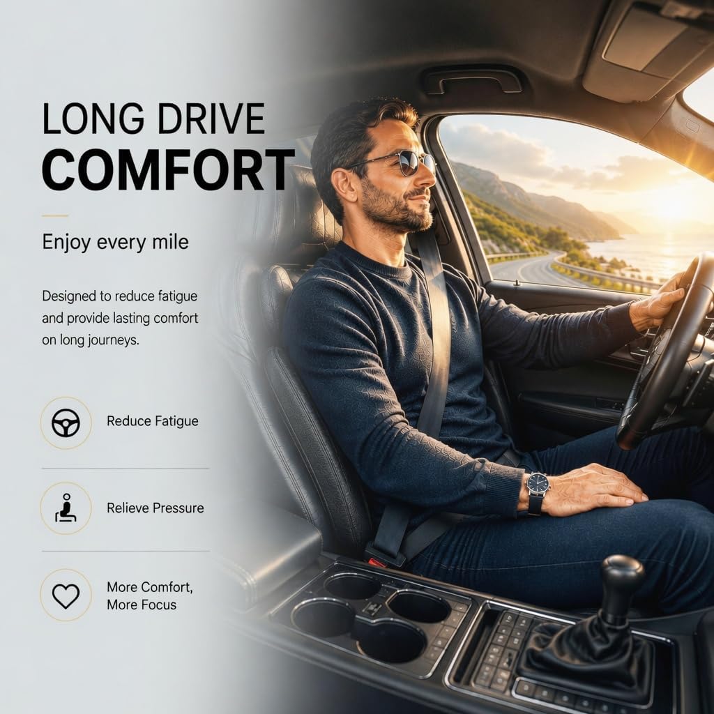 Car Seat Cushion with Integrated Lumbar Support, Memory Foam Pain Relief | Gap-Filling Design, Breathable Mesh Cover, Elevated Seating, Ergonomic Support for Driving Comfort and Long Trips