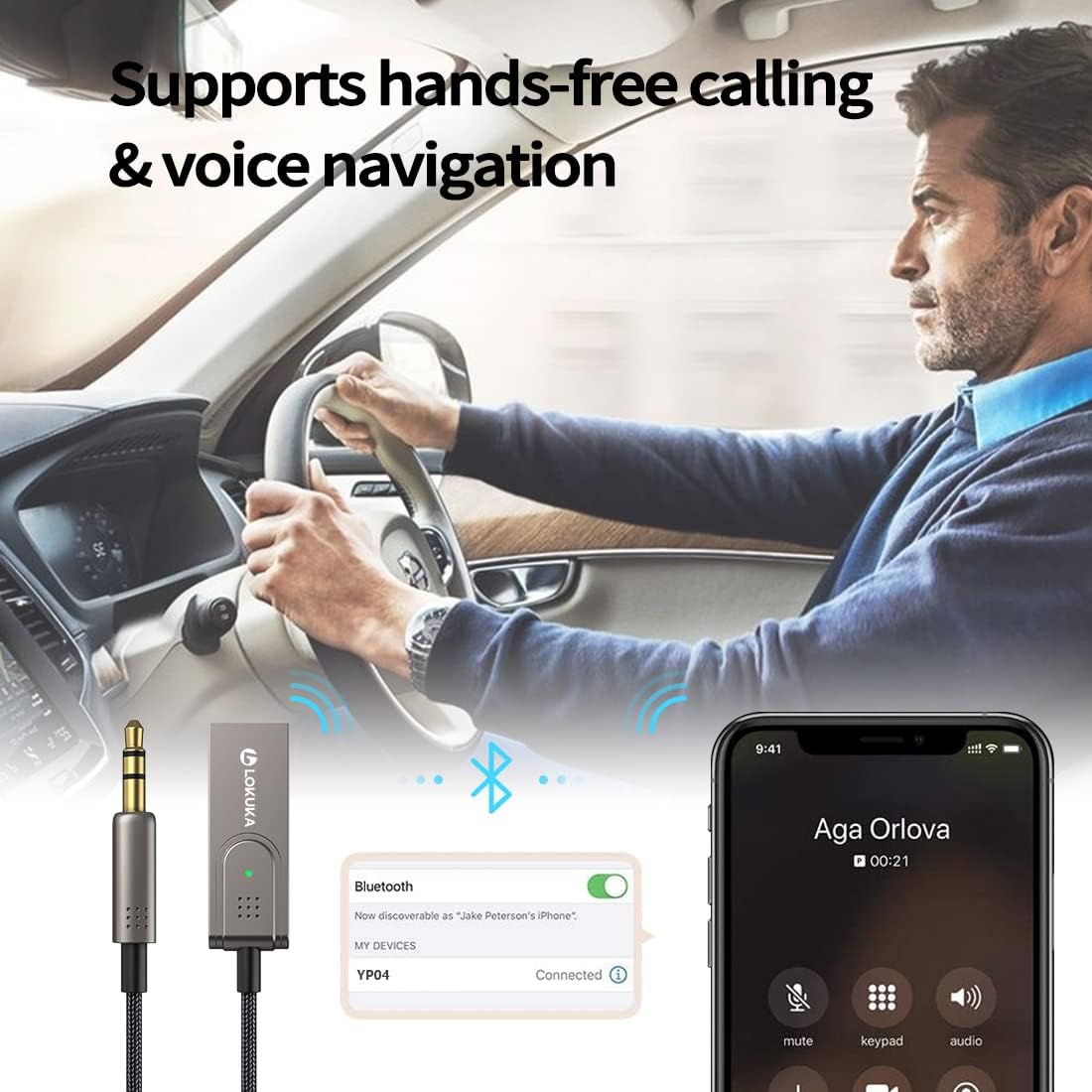 Bluetooth 6.0 Aux Adapter for Car Speaker, 3.5mm Bluetooth Receiver