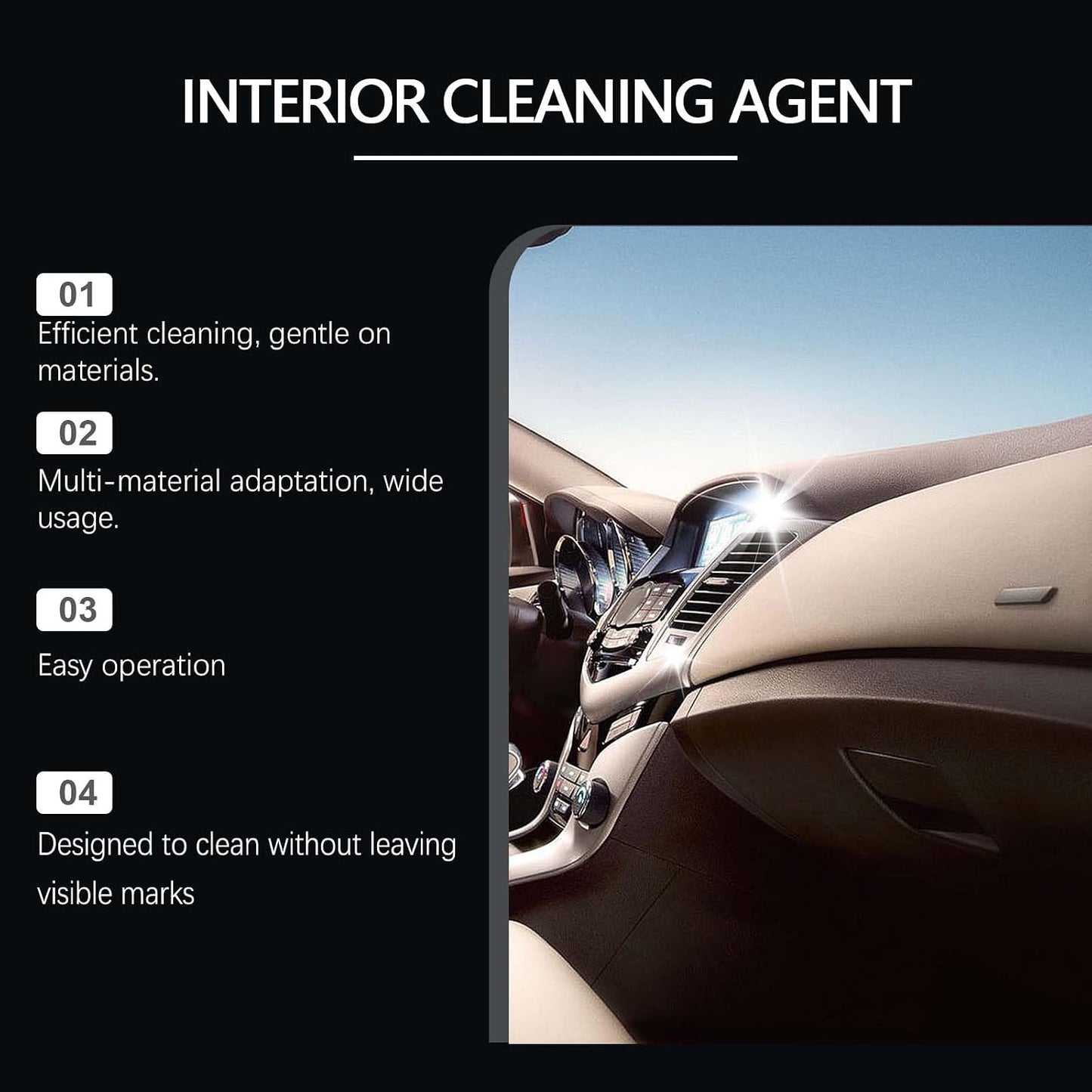 Multi-Purpose Car Interior Cleaner for Leather, Seats, Fabric, Vinyl, Car Cleaning Supplies, Interior Detailer Spray, Remove Stain, Dust and Grime, Gloss Restore (4Pcs)