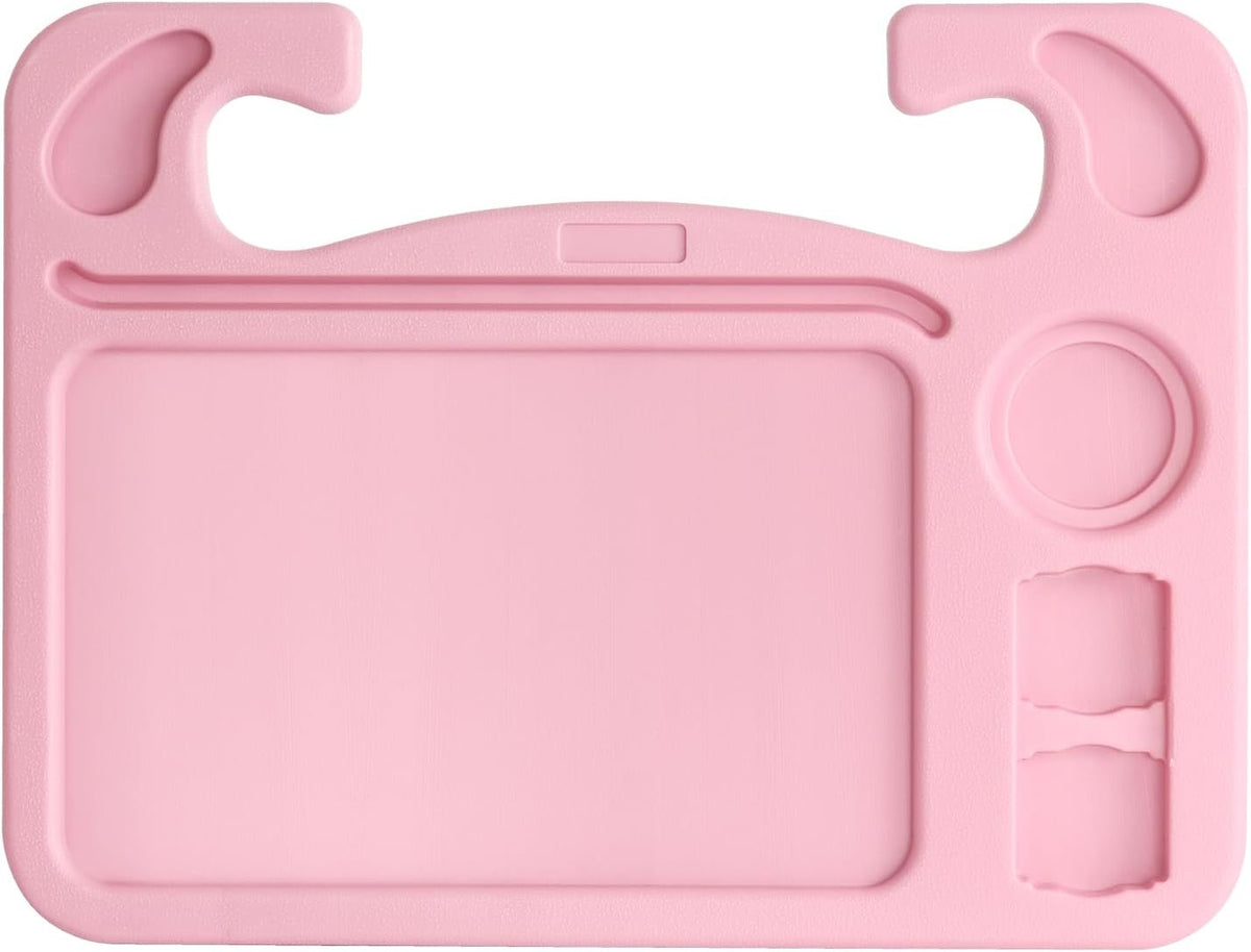 4 in 1 Car Steering Wheel Tray with Dual Sauce Dip Holder and Tablet Holder,Car Table Food Trays for Eating,Driver Desk Fit Most Auto Vehicle Steering Wheels (Pink, Large)