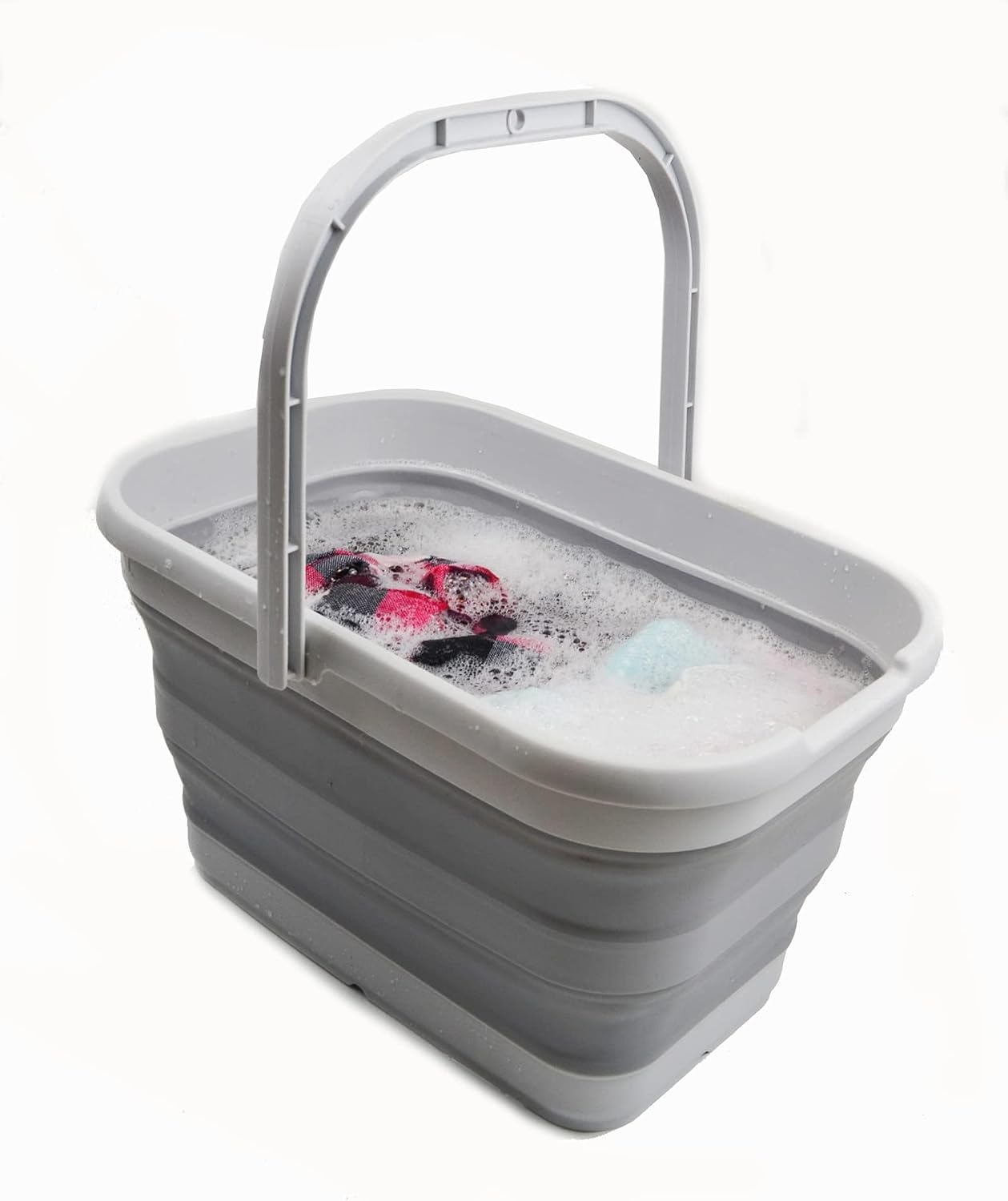 SAMMART 12L (3.17 Gallon) Collapsible Rectangular Handy Bucket, Mop Bucket for Window Cleaning, Foldable Tub with Handle for Car Washing, Space Saving Portable Plastic Organizer for Storage (1, Grey)