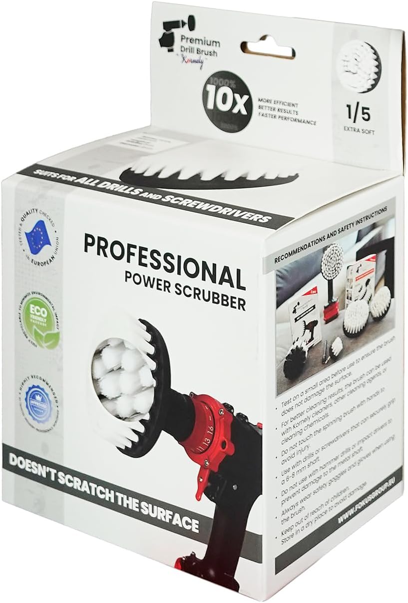 Premium Drill Brush Professional – Extra-Soft 5 in White | Scratch-Free Cleaning Brush for Carpet, Upholstery, Leather Seats, Glass, Furniture and Car Interior
