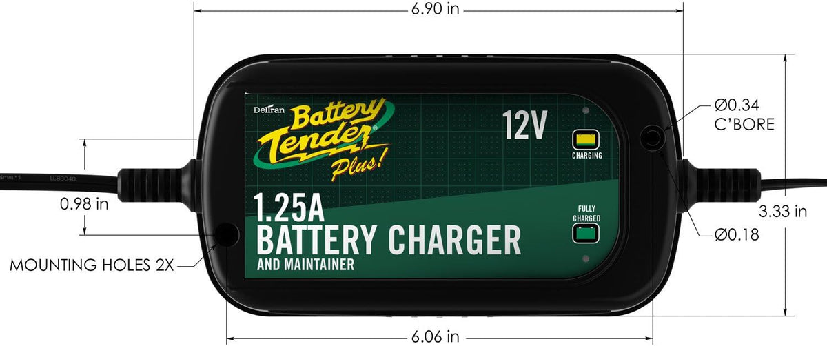 Battery Tender Plus 12V - 1.25 AMP Battery Charger and Maintainer - 022-0185G-DL-WH