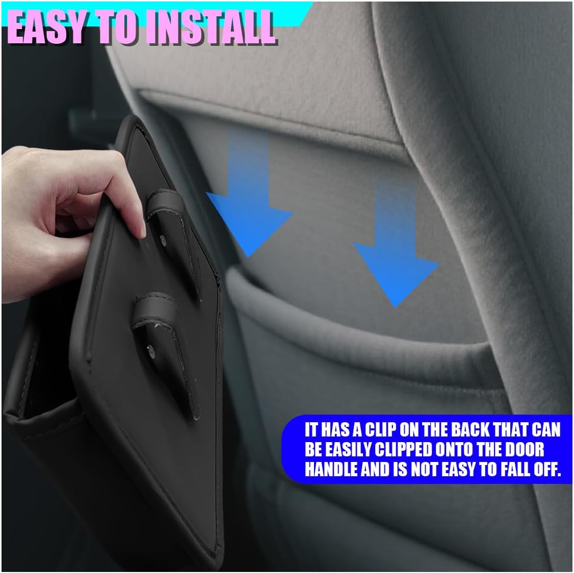 Car Side Door Organizer, Leather Auto Back Seat Storage Pouch with Cup Holder, Car Console Side Trash Can, Universal Vehicle Interior Organizer Pocket for Phone, Coin, Sunglasses (Black)