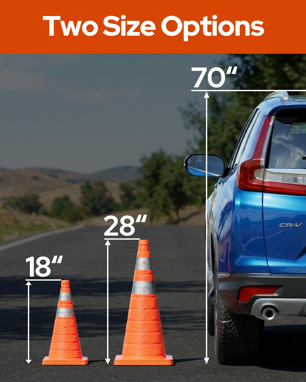 4 Pack 18In Collapsible Traffic Safety Cones with Reflective Collar