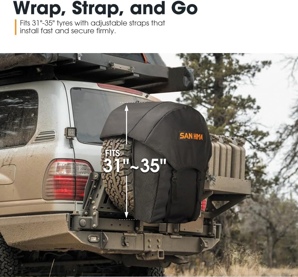 SAN HIMA Spare Tire Trash Bag 18.5 Gallons Fits 31''-35" Tire - Cargo Storage Bag w/Reflective Strips for Off-Road 4x4 4WD Truck SUV Car