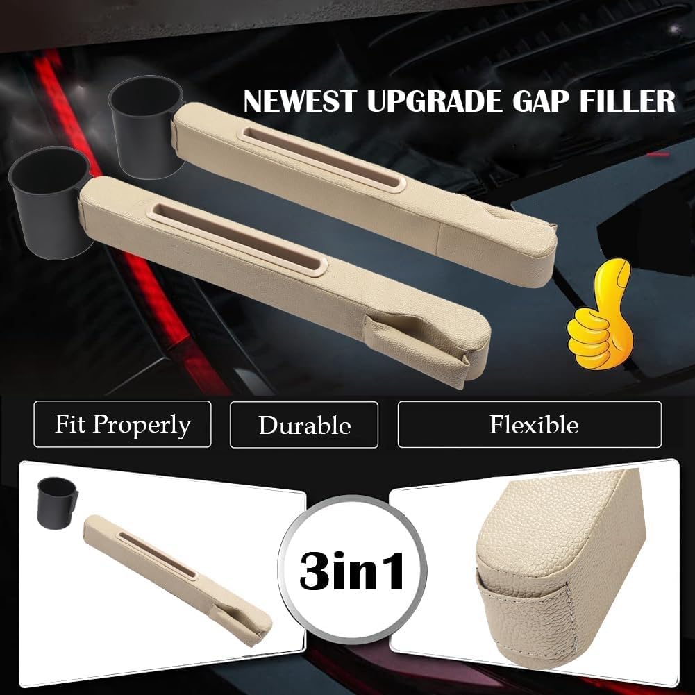 Car Seat Gap Filler 2 Pack,Car Seat Gap Filler Organizer,Car Seat Gap Plug with Storage Slot,3 in 1 Car Seat Gap Filler with Cup Holder,Prevent Small Items from Falling(Black)