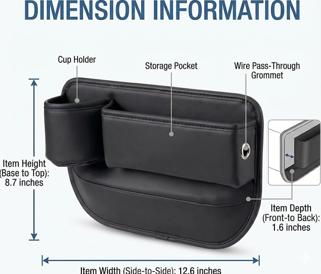 Car Seat Gap Filler Organizer with Cup Holder, Universal Car Storage