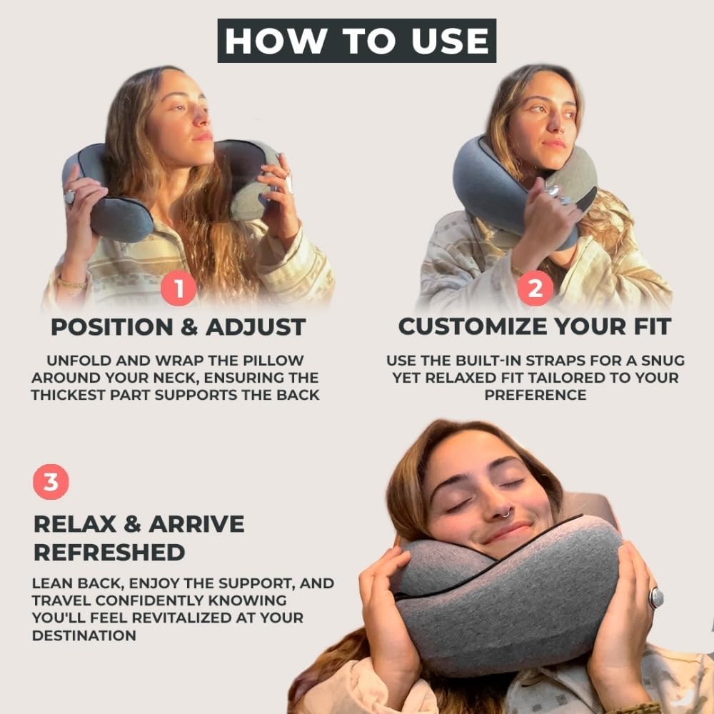 FlyHugz® Neck Travel Pillow Memory Foam Neck Pillow for Comfort on Airplane Compact and Ergonomic Design for Travel, Car Rides, and Home Use Ideal for Adults and Kids.