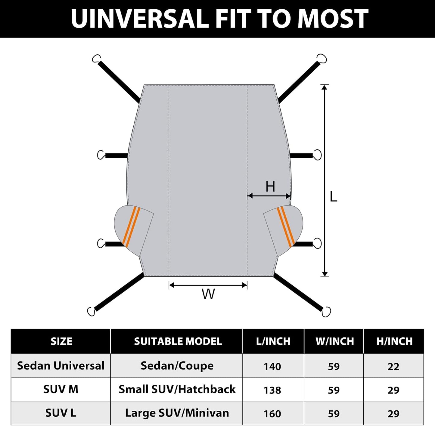 Half Car Cover Top, Windshield & Sunroof Cover for Ice and Snow with Cotton Liner, Car Cover Waterproof All Weather for Snow, Sun, Rain, Dust, UV Protection Fit Sedan Universal
