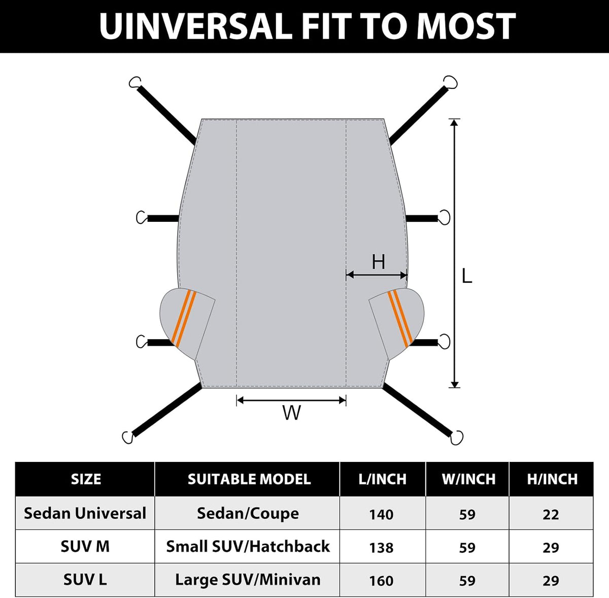 Half Car Cover, Windshield Cover for Ice and Snow with Cotton Liner, Car Cover Waterproof All Weather for Snow, Sun, Rain, Dust, UV Protection Fit SUV M