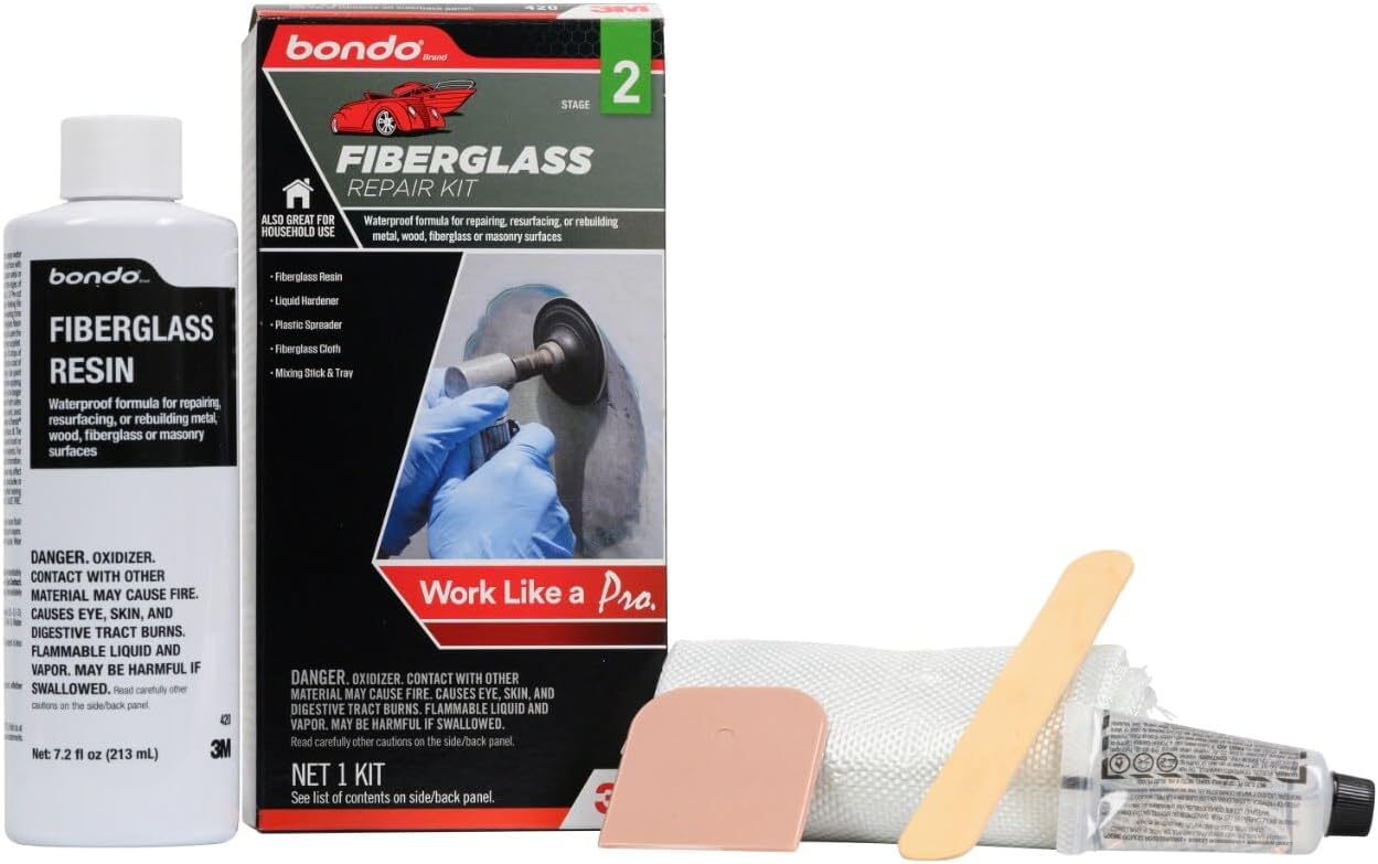 3M Bondo Fiberglass Resin Repair Kit, 00420, 0.45 Pint Each (Pack of 2) – All-in-One DIY Waterproof Multi-Surface Repair Solution for Automotive, Marine & Home Use