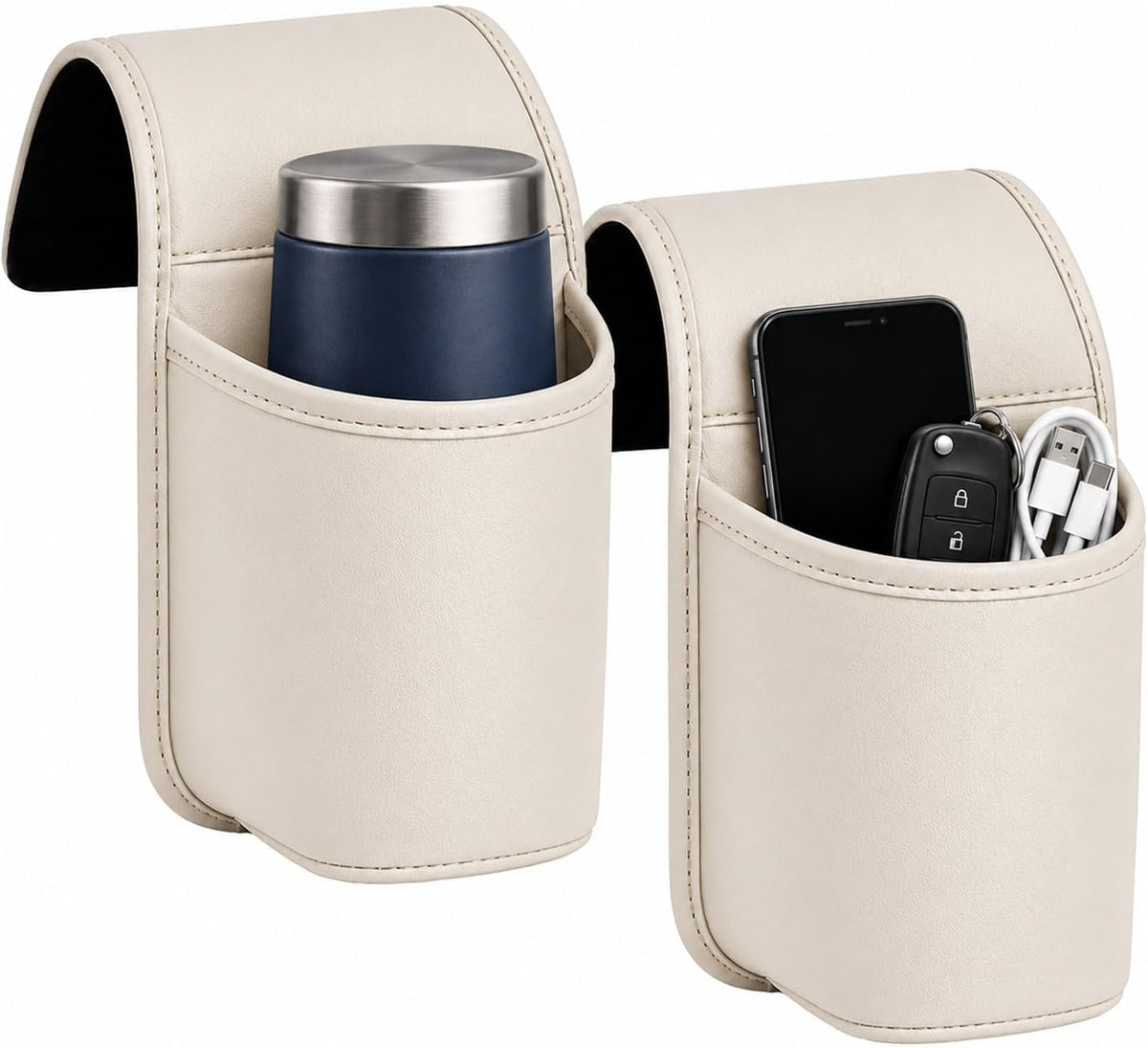 2027 New Leather Car Door Cup Holder for Window，Beige：2
