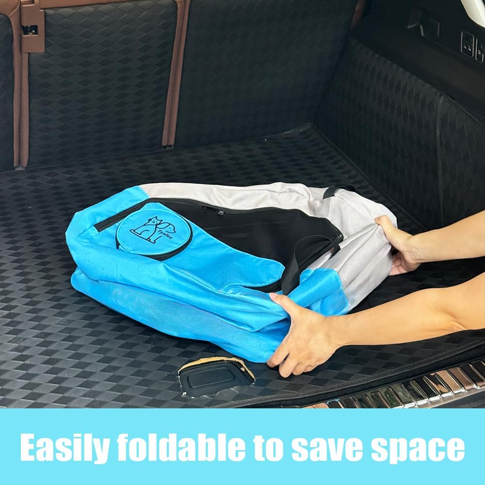 Small Portable Pet Crate for Car Travel, 19"x19"x17" Foldable Dog & Cat Carrier with Secures Seatbelt & Headrest Strap, Oxford Soft-Sided Pet Kennel with Bed for Pets