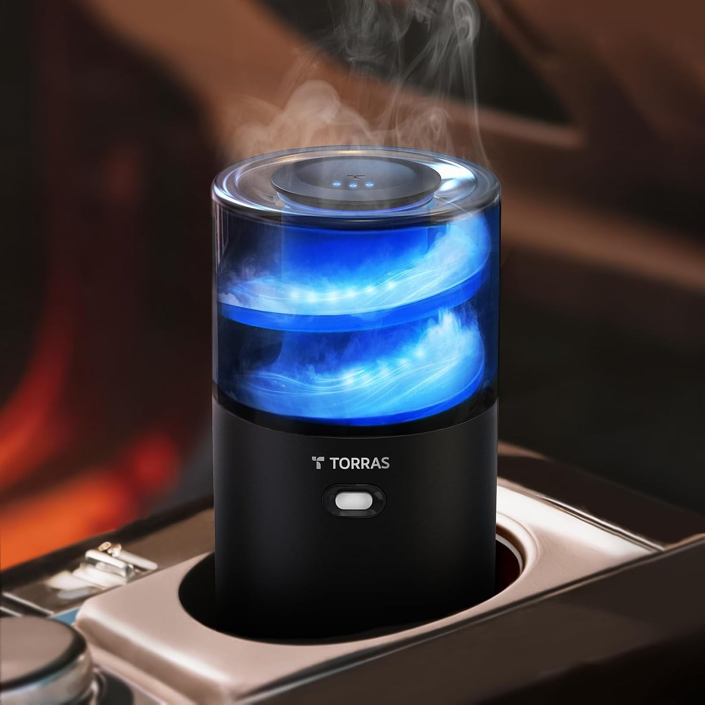 Torras Smart Car Air Freshener Diffuser CF18, Landscape Car Diffuser, Auto On/Off, 3 Modes, Ambient lights, 1100mAh Built-in Battery, Perfume Natural Fragrance, Lasts 3 Months