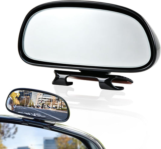 Blind Spot Mirror, HD Glass & ABS Housing, 360° Adjustable Convex Wide Angle Rear View Mirror, Stick-On Universal Fit for Car SUV Truck RV Van, Black (1, Capsule-shaped, Black Clip-on)