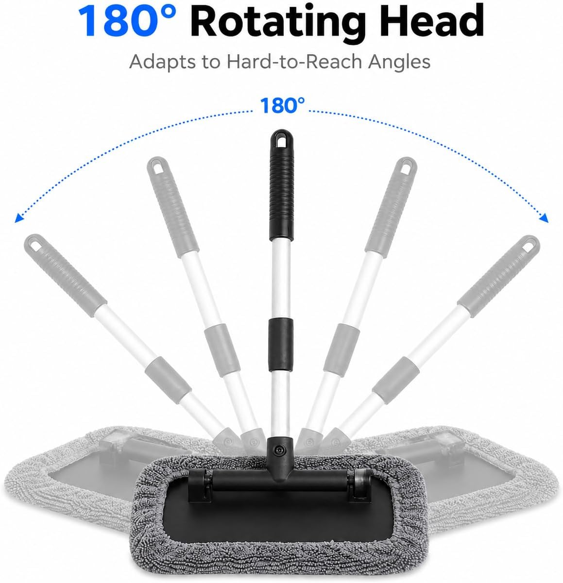 Windshield Cleaner Tool, Extendable Car Windshield Cleaning Tool with 180° Rotating Head, Interior Windshield Cleaner for Cars and Windows, 3 Washable Microfiber Covers