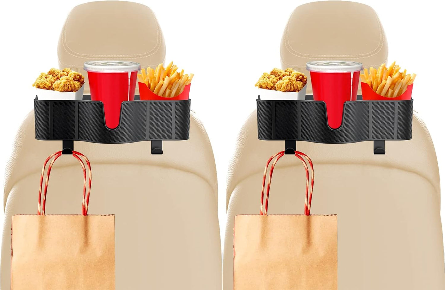 OUSHASAA 3-in-1 Car Headrest Backseat Organizer with 3.7" Backseat Cup Holder for Car, Seat Back Organizer with Hooks (2pc)